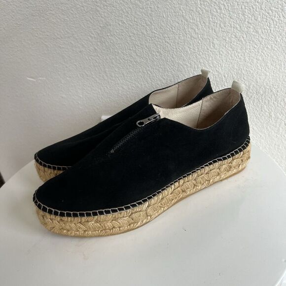 Eric Michael Serena Platform Black Suede Espadrilles Slip On Zipper Shoes 38 - Picture 1 of 10